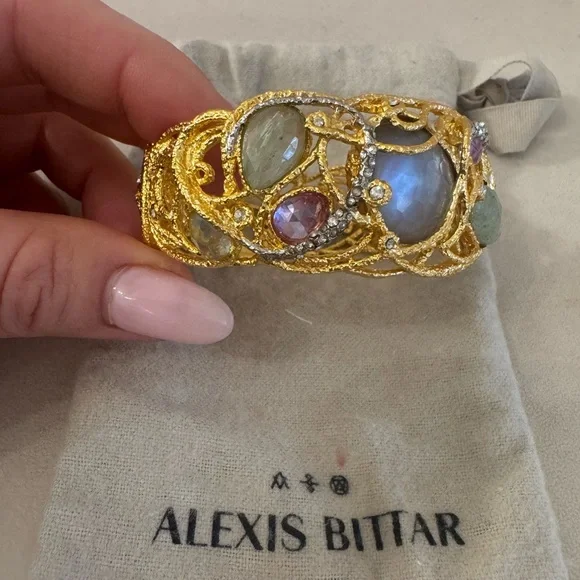 Alexis Bittar Mauritis Elements Gemstone Crystal Gold Bracelet Cuff Rare - Picture 1 of 4